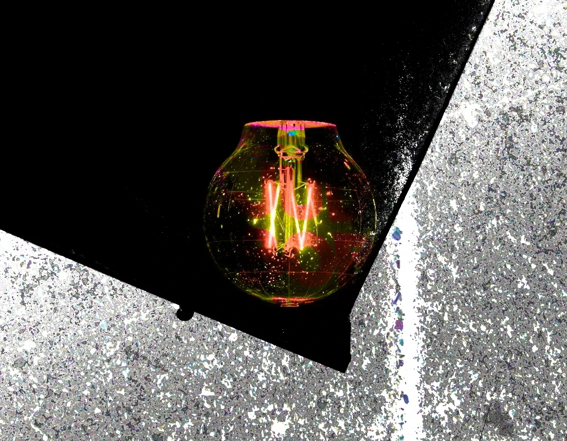 A single incandescent bulb barely glowing in absolute darkness