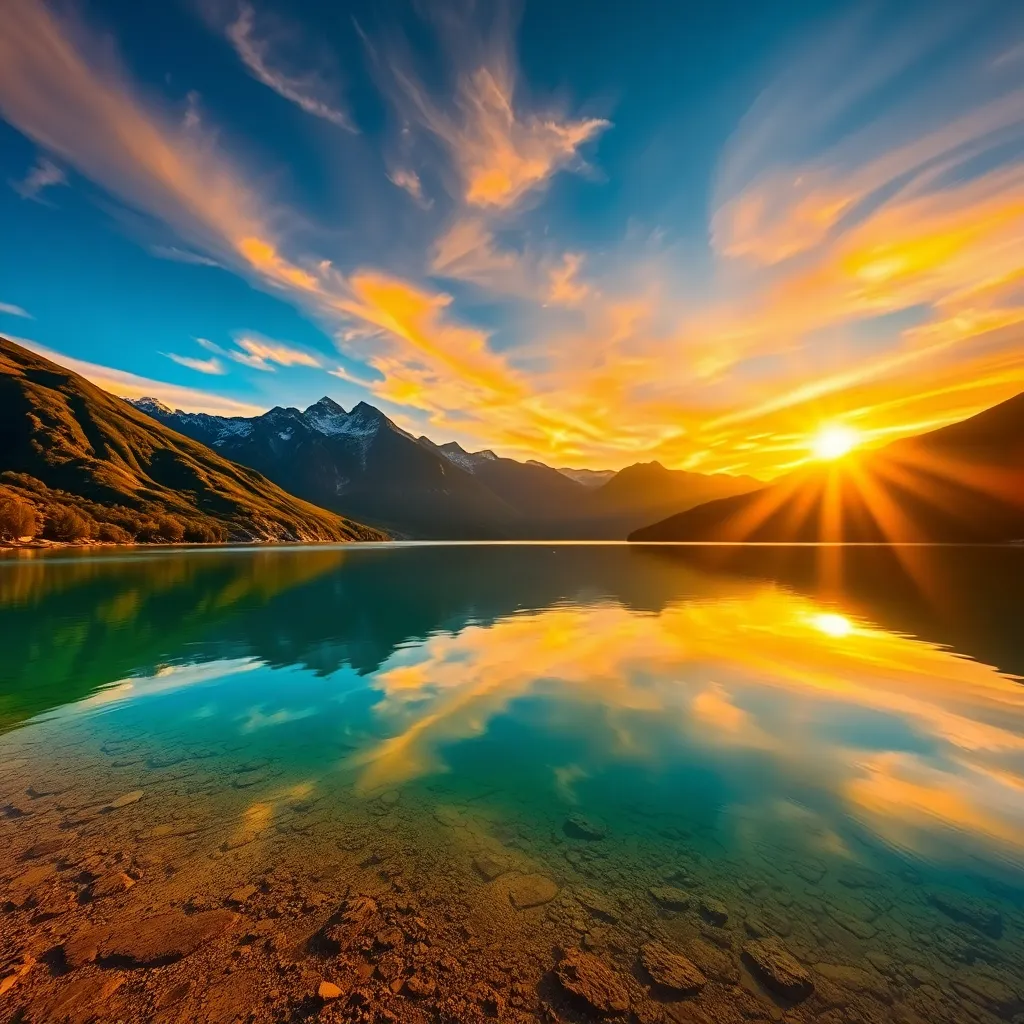 Impossibly perfect AI-generated sunset over impossible geometry